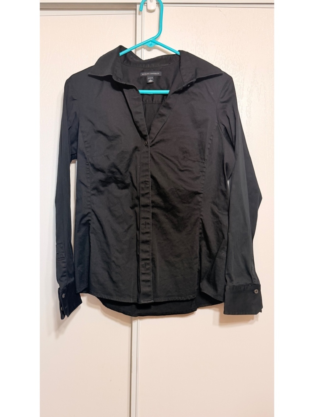 Banana Republic Black Stretch Cotton Blend Button-Up Shirt Large